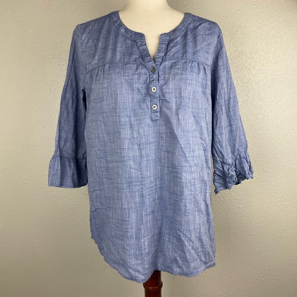 North River Half Button Down Tunic Top Size L EUC